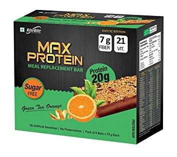MAX PROTEIN MEAL REPLACEMENT BAR 20gm PROTEIN IN EACH BAR SUGAR FREE GREEN TEA ORANGE 20gm PROTEIN IN EACH BAR - RITEBITE www.oms99.in