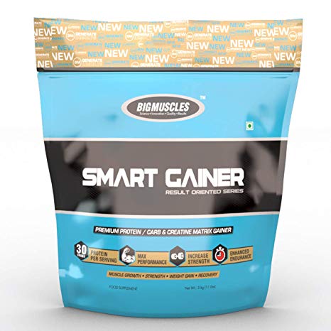 BIG MUSCLES SMART GAINER RESULT ORIENTED SERIES 11lb PREMIUM PROTEIN CARB & CREATINE MATRIX GAINER 11lb - BIG MUSCLES www.oms99.in